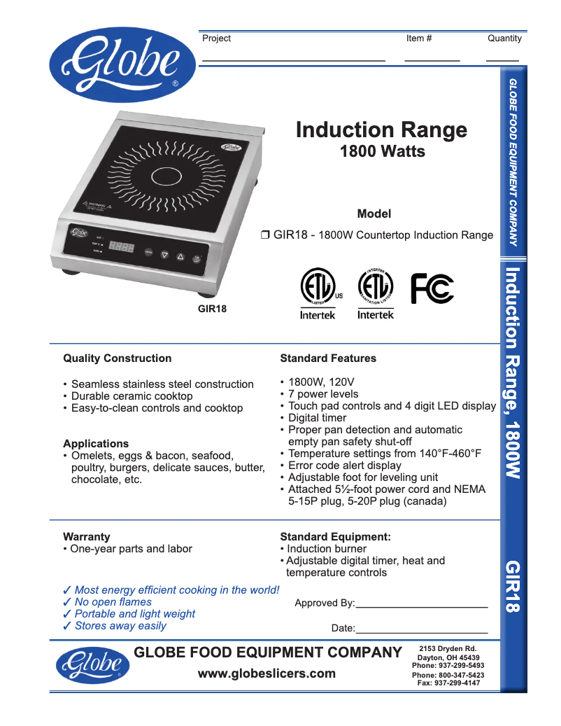 Page 1 de la notice Manuel d'utilisation et d'entretien Globe GIR18
