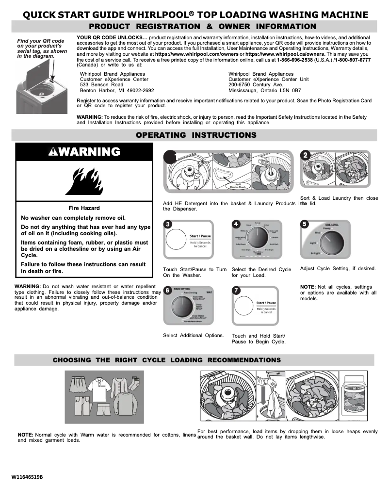 Page 1 de la notice Guide de démarrage rapide Whirlpool WTW4950HW