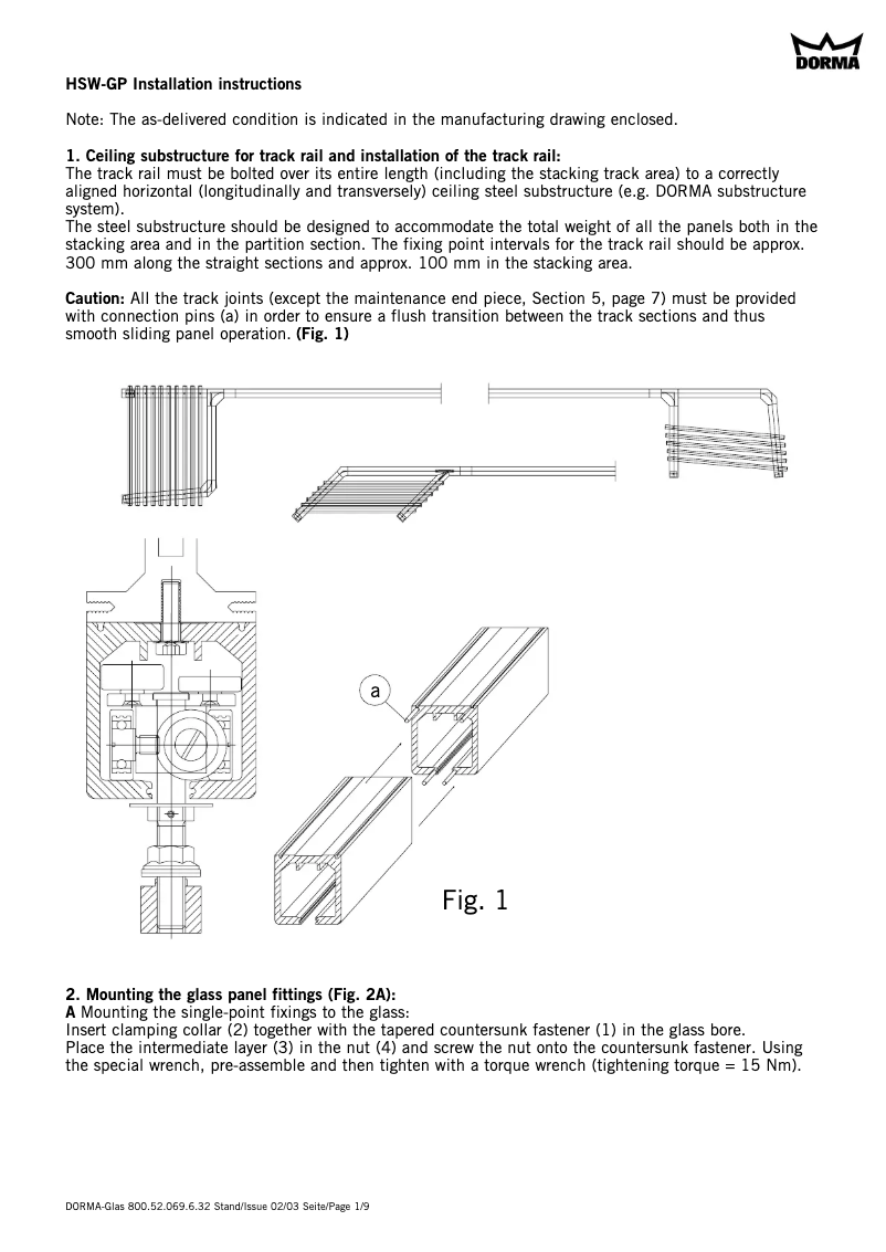 Page 1 de la notice Manuel utilisateur Dormakaba HSW-GP