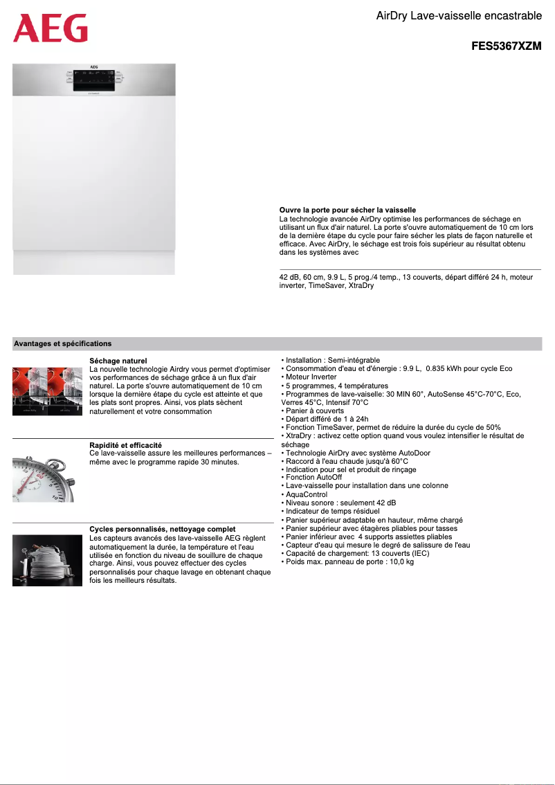 Página 1 del manual Ficha técnica AEG FES5367XZM