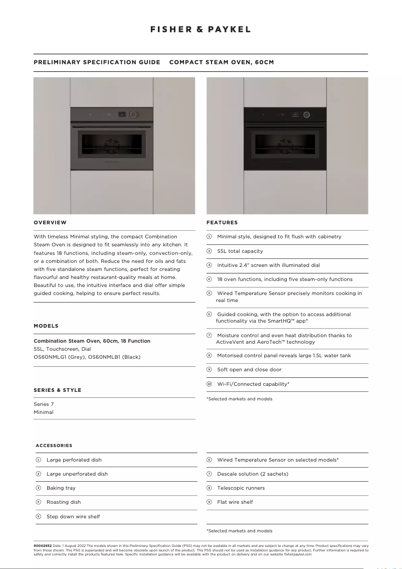 Page 1 de la notice Fiche technique Fisher & Paykel OS60NMLG1