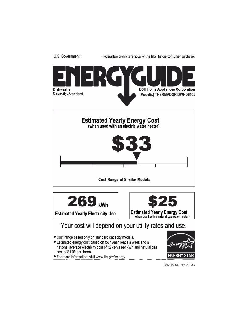 Page 1 de la notice Label énergétique Thermador DWHD640JPR