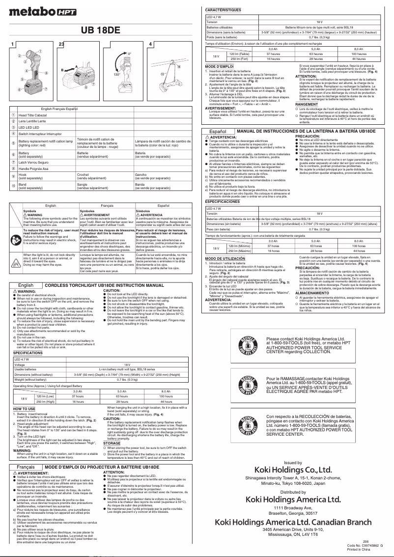 Page 1 de la notice Manuel utilisateur Metabo UB18DEQ4