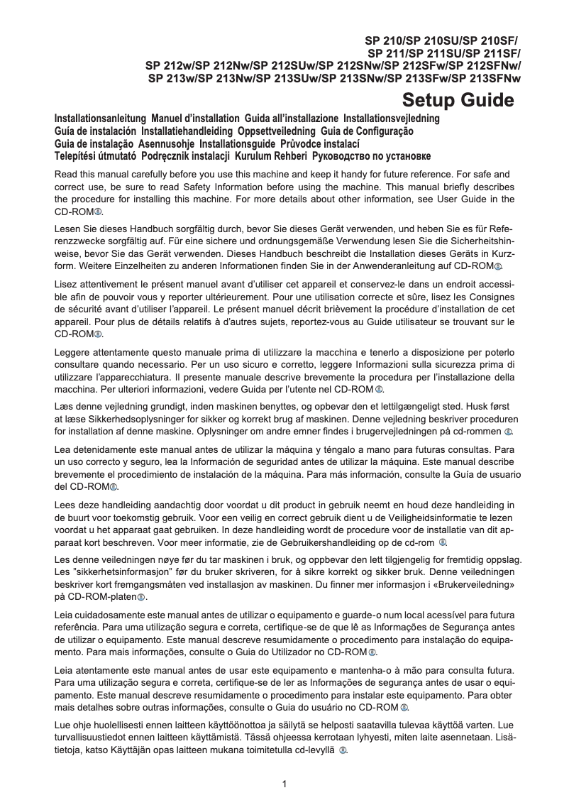 Page 1 de la notice Manuel utilisateur Ricoh SP 213SUw