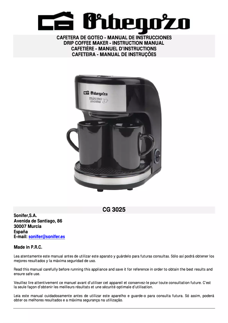 Page n°1 - Manuel utilisateur Orbegozo CG 3025