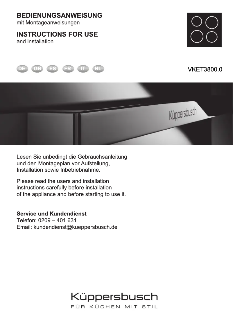 Page 1 de la notice Manuel utilisateur Küppersbusch VKET3800.0