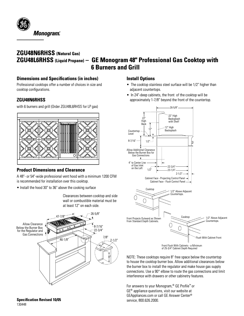 Page n°1 - Fiche technique GE ZGU48L6RHSS