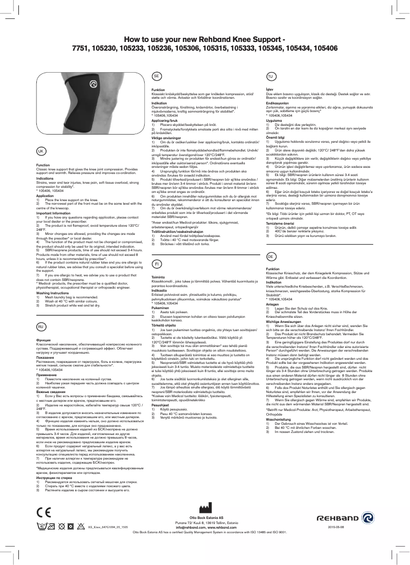 Page 1 de la notice Manuel utilisateur Rehband 105233