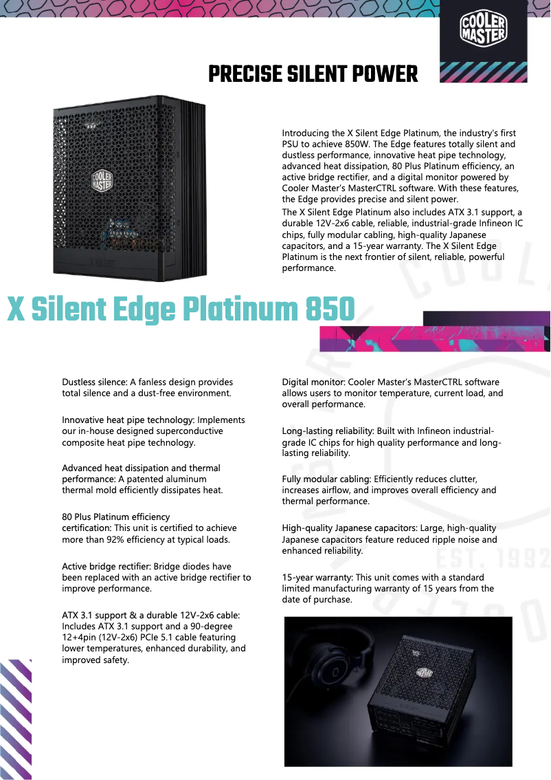Page 1 de la notice Fiche technique Cooler Master X Silent Edge Platinum 850