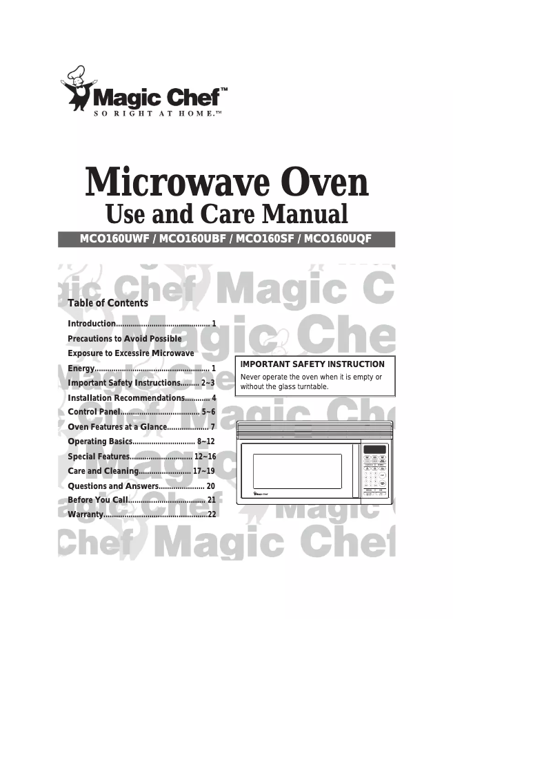 Image de la première page du manuel de l'appareil MCO160UWF