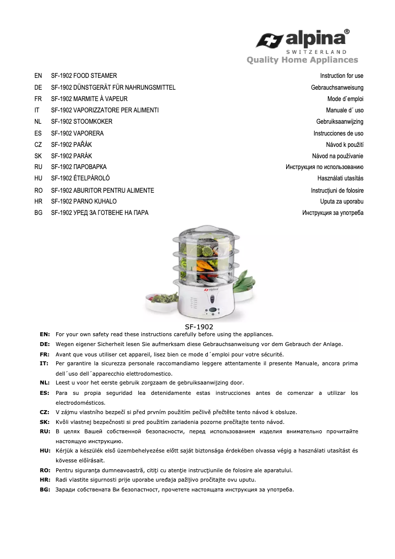 Page n°1 - Manuel utilisateur Alpina SF-1902