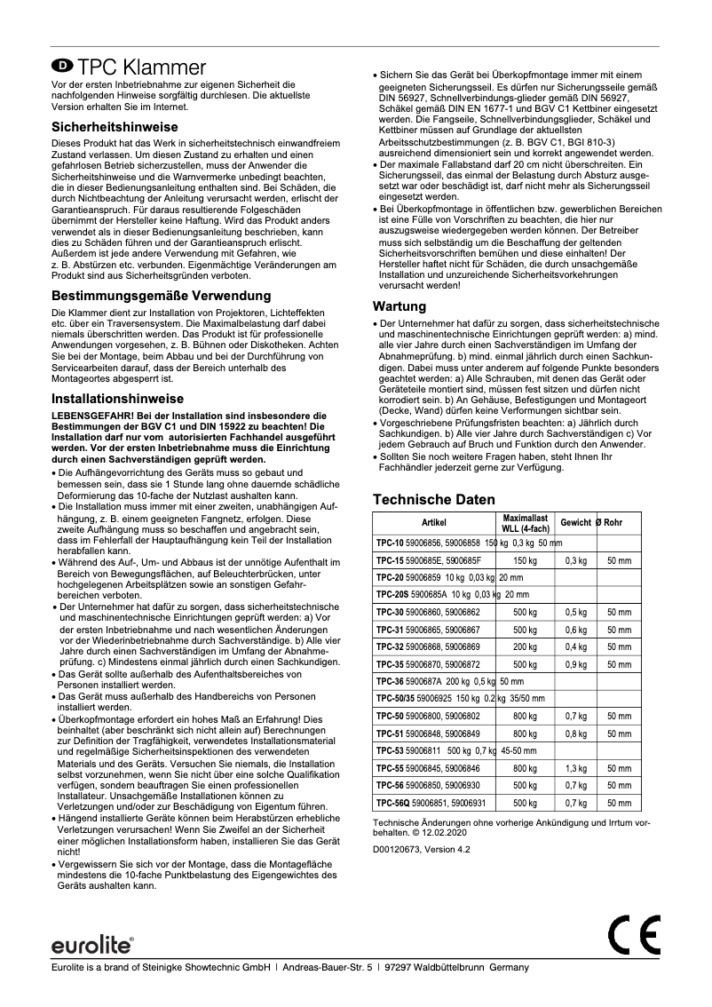 Page 1 de la notice Manuel utilisateur Eurolite TPC-20S