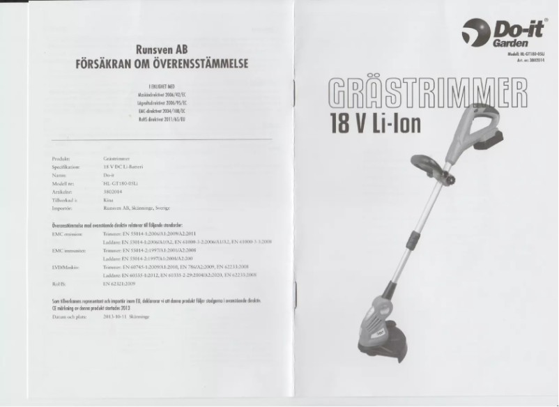 Page n°1 - Manuel utilisateur Do It + Garden HL-GT180-05Li