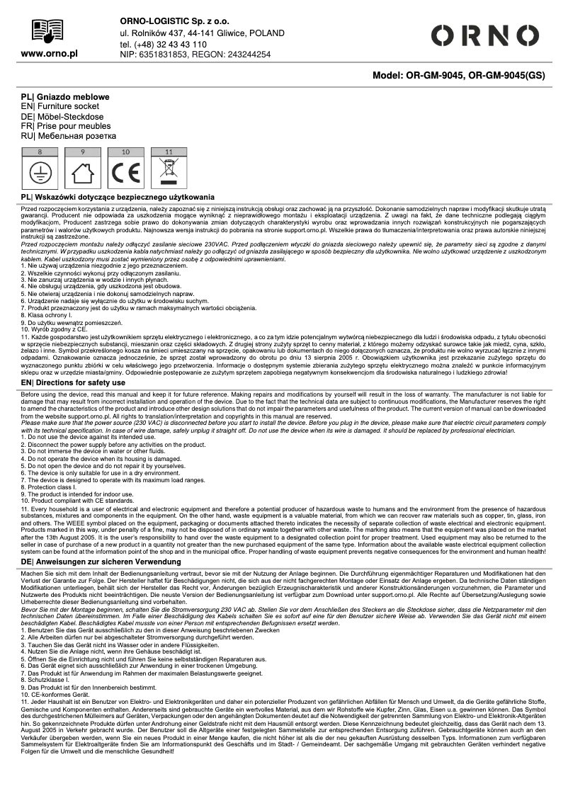 Image de la première page du manuel de l'appareil OR-GM-9045