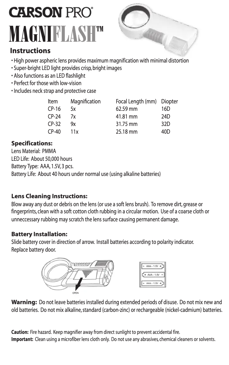 Page n°1 - Manuel utilisateur Carson MagniFlash CP-24