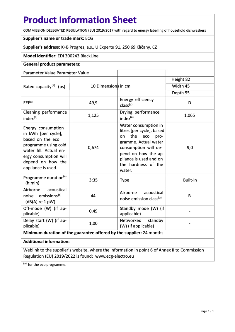 Page 1 de la notice Fiche technique ECG EDI 300243 BlackLine