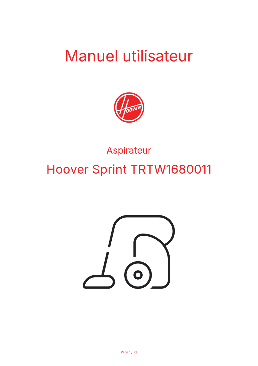 Page n°1 - Manuel utilisateur Hoover Sprint TRTW1680011