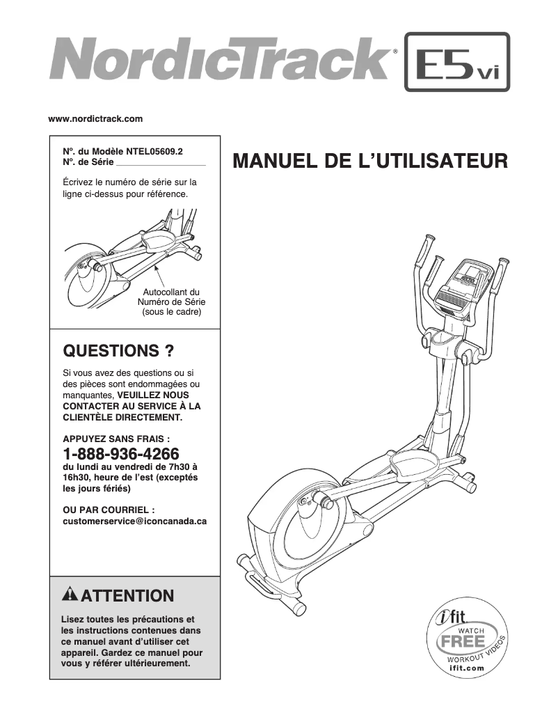 Page 1 de la notice Manuel utilisateur NordicTrack E5vi