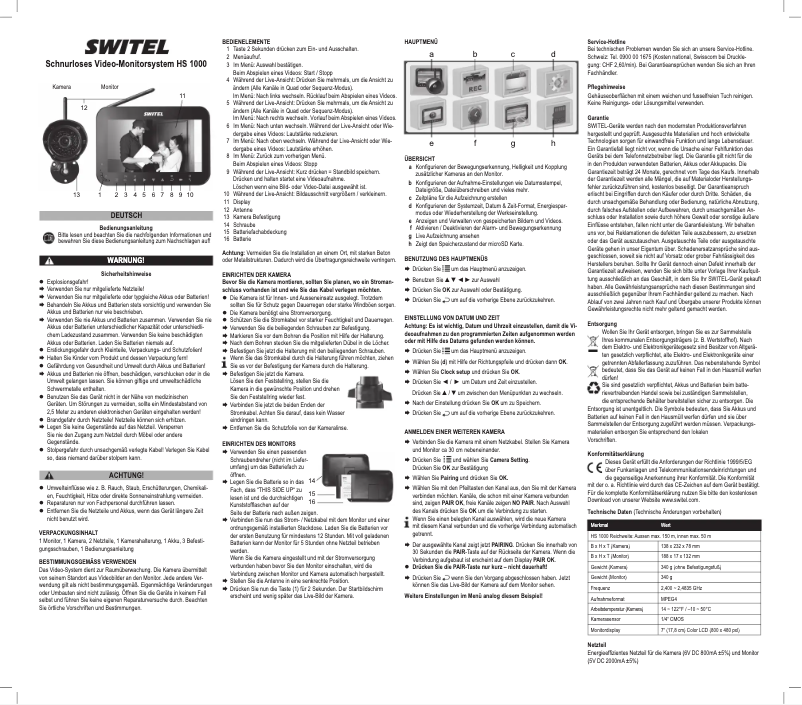 Page n°1 - Manuel utilisateur Switel HS 1000