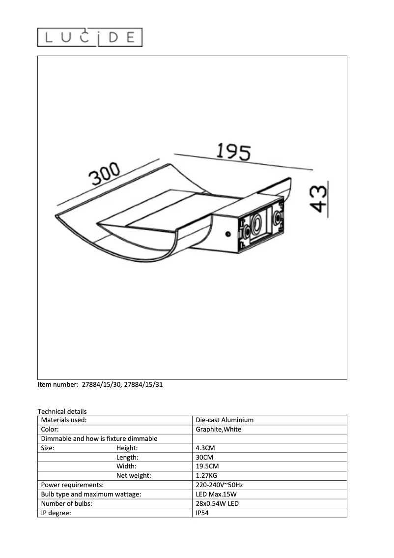 Page n°1 - Manuel utilisateur Lucide Dyvor-LED