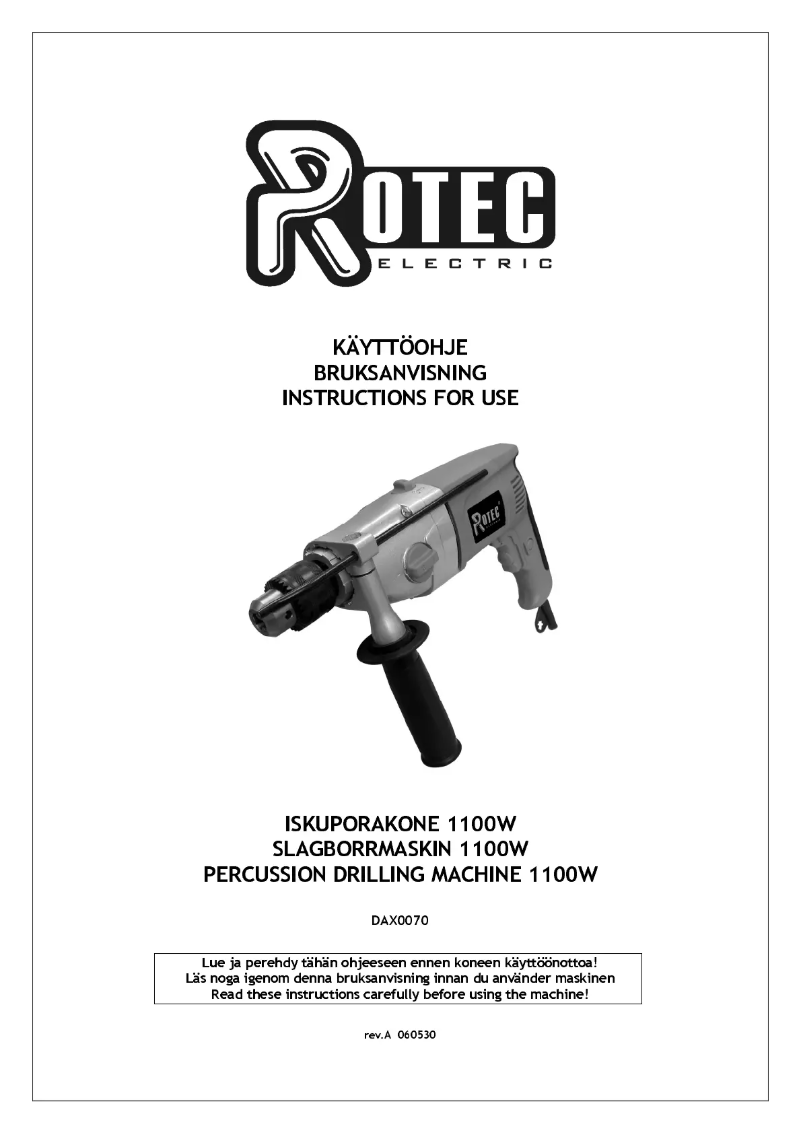 Page n°1 - Manuel utilisateur Rotec Electric DAX0070