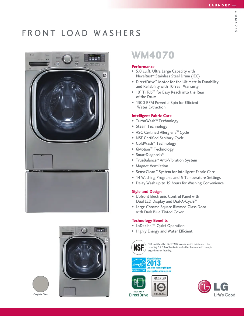 Page 1 de la notice Fiche technique LG WM4070HVA