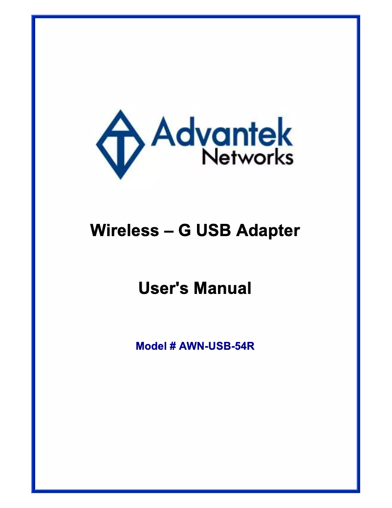 Page n°1 - Manuel utilisateur Advantek Networks AWN-USB-54R