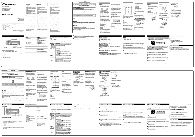 Page 1 de la notice Guide de démarrage rapide Pioneer MVH-S220DAB
