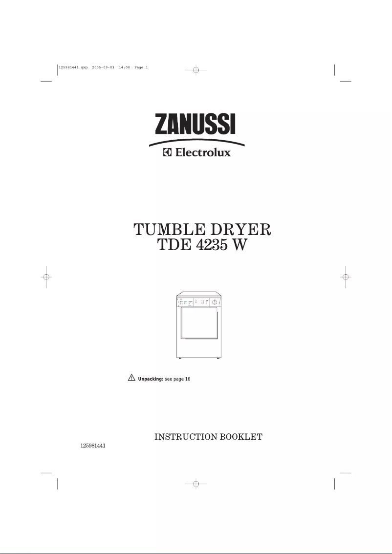Page n°1 - Manuel utilisateur Zanussi-Electrolux TDE4235W