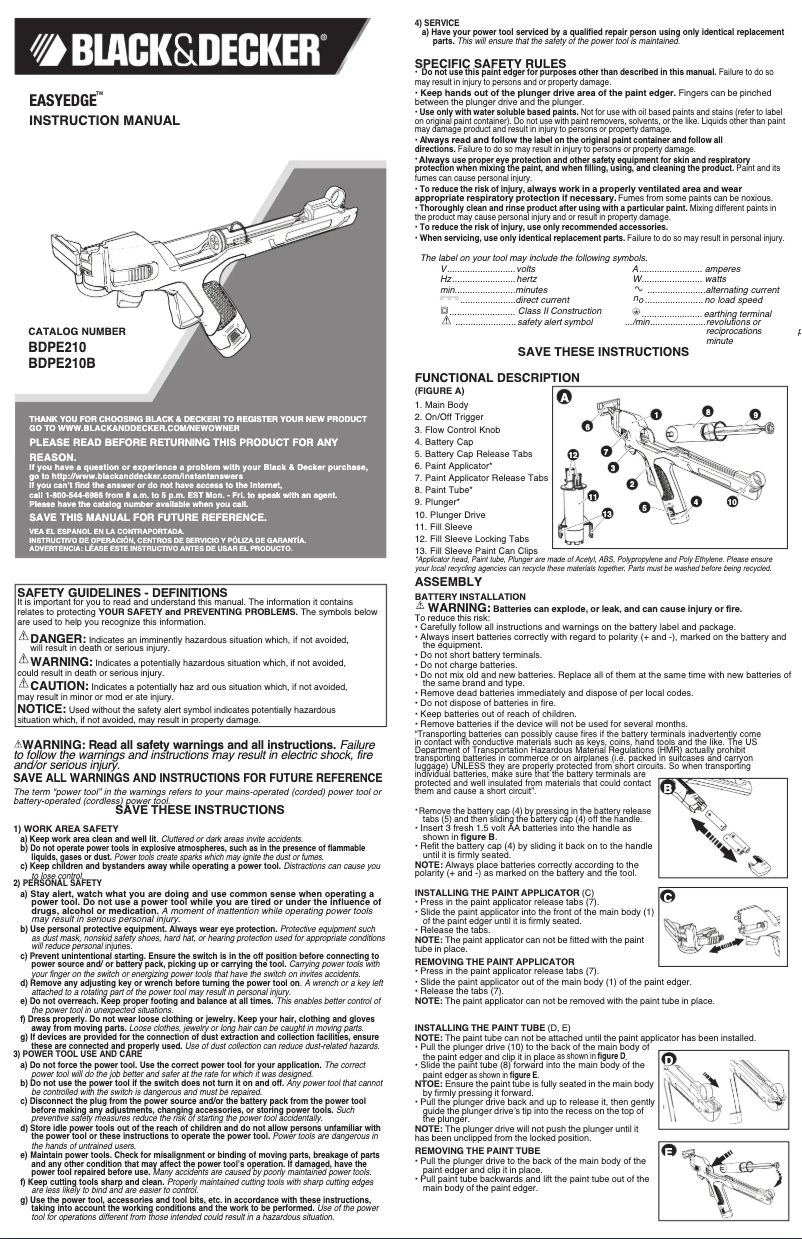 Page 1 de la notice Manuel utilisateur Black & Decker BDPE210