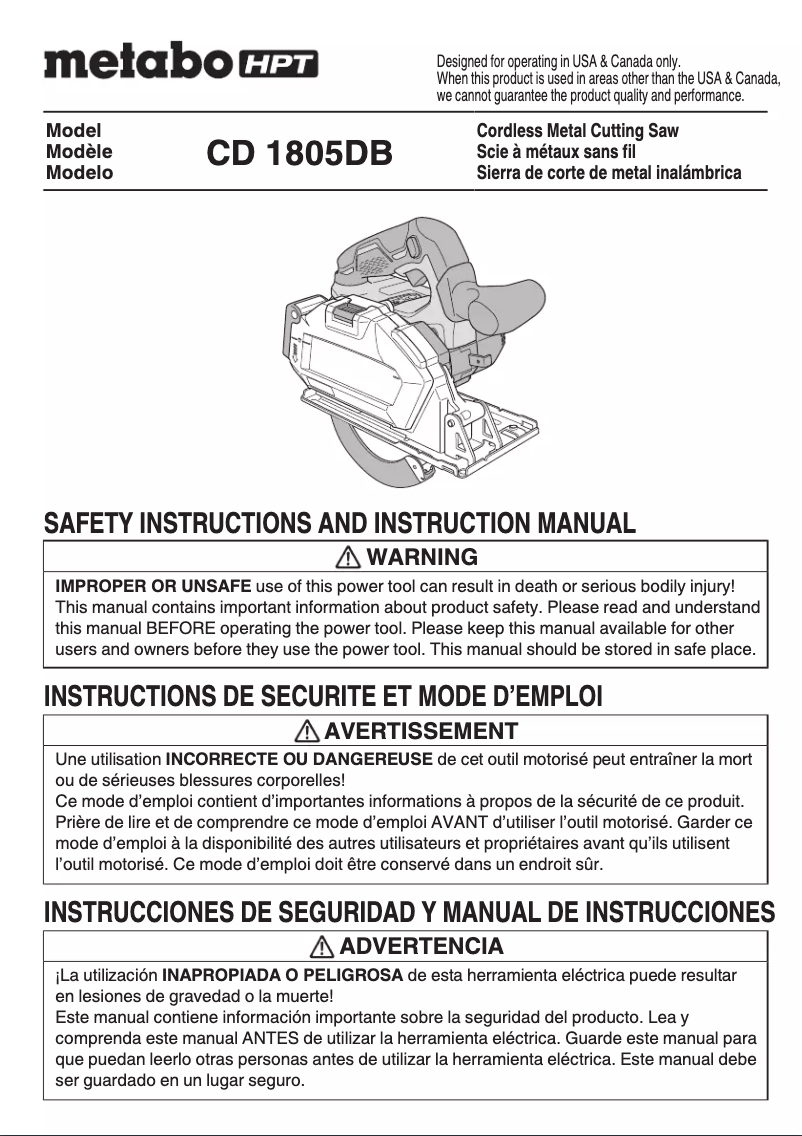 Page 1 de la notice Manuel utilisateur HiKOKI CD1805DB