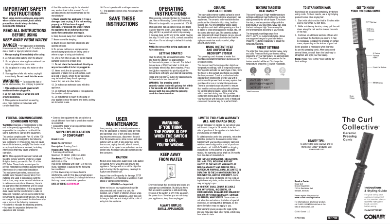 Page 1 de la notice Manuel utilisateur Conair NPTCCS01