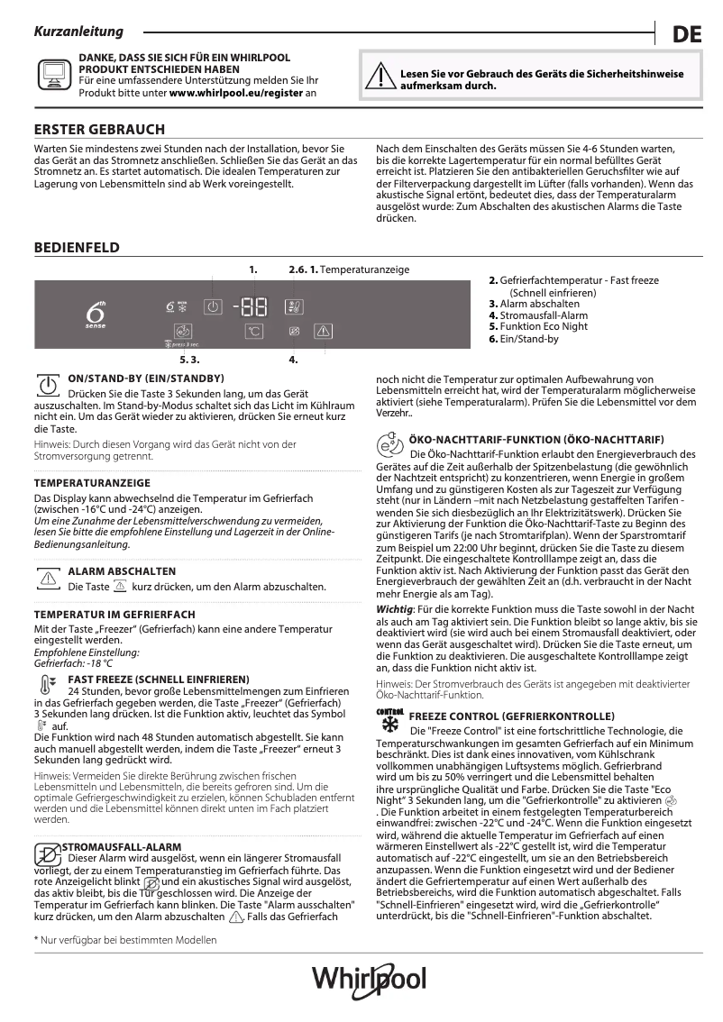 Page 1 de la notice Manuel utilisateur Whirlpool AFB 18402