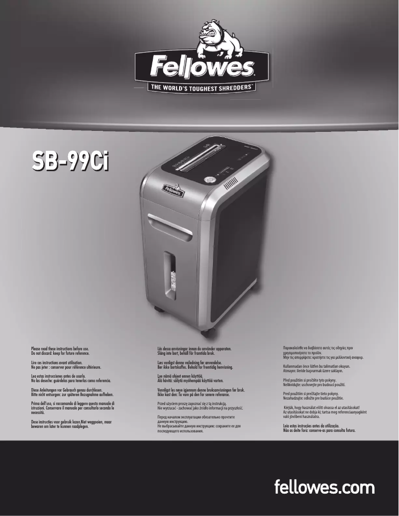 Page n°1 - Manuel utilisateur Fellowes Powershred SB-99Ci