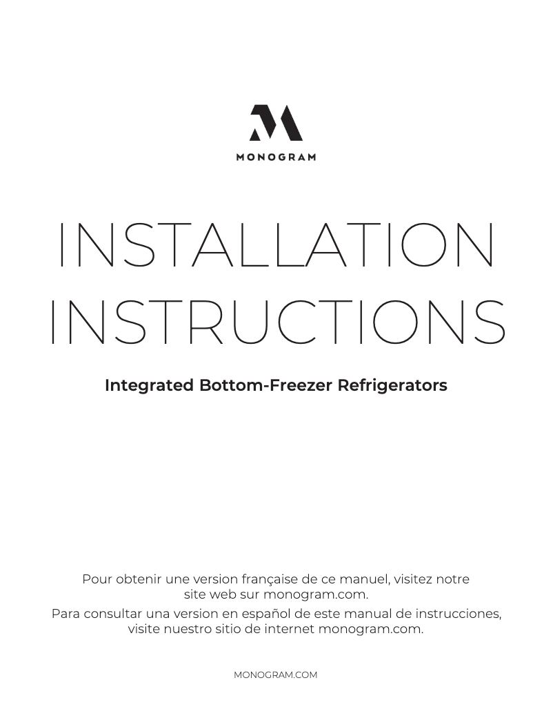 Page 1 de la notice Guide d'installation Monogram ZIC363IPVLH