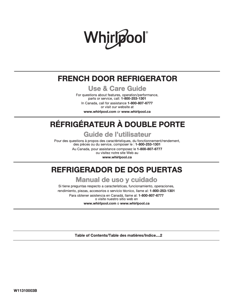 Page 1 de la notice Manuel utilisateur Whirlpool WRF954CIHV