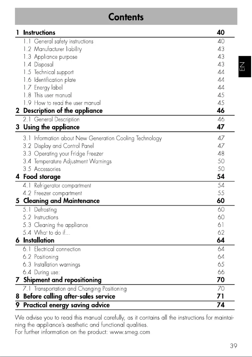 Page 1 de la notice Manuel utilisateur Smeg FA3905RX5