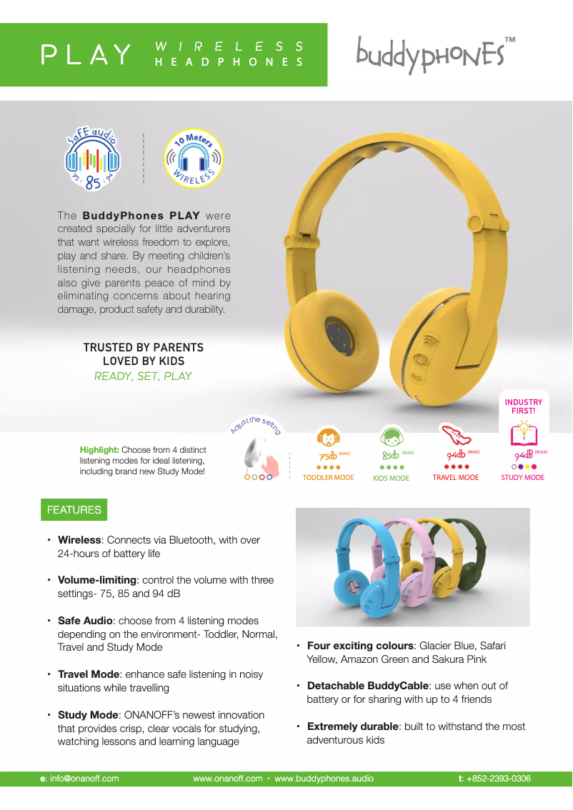 Page 1 de la notice Manuel utilisateur Artsound BuddyPhones Play