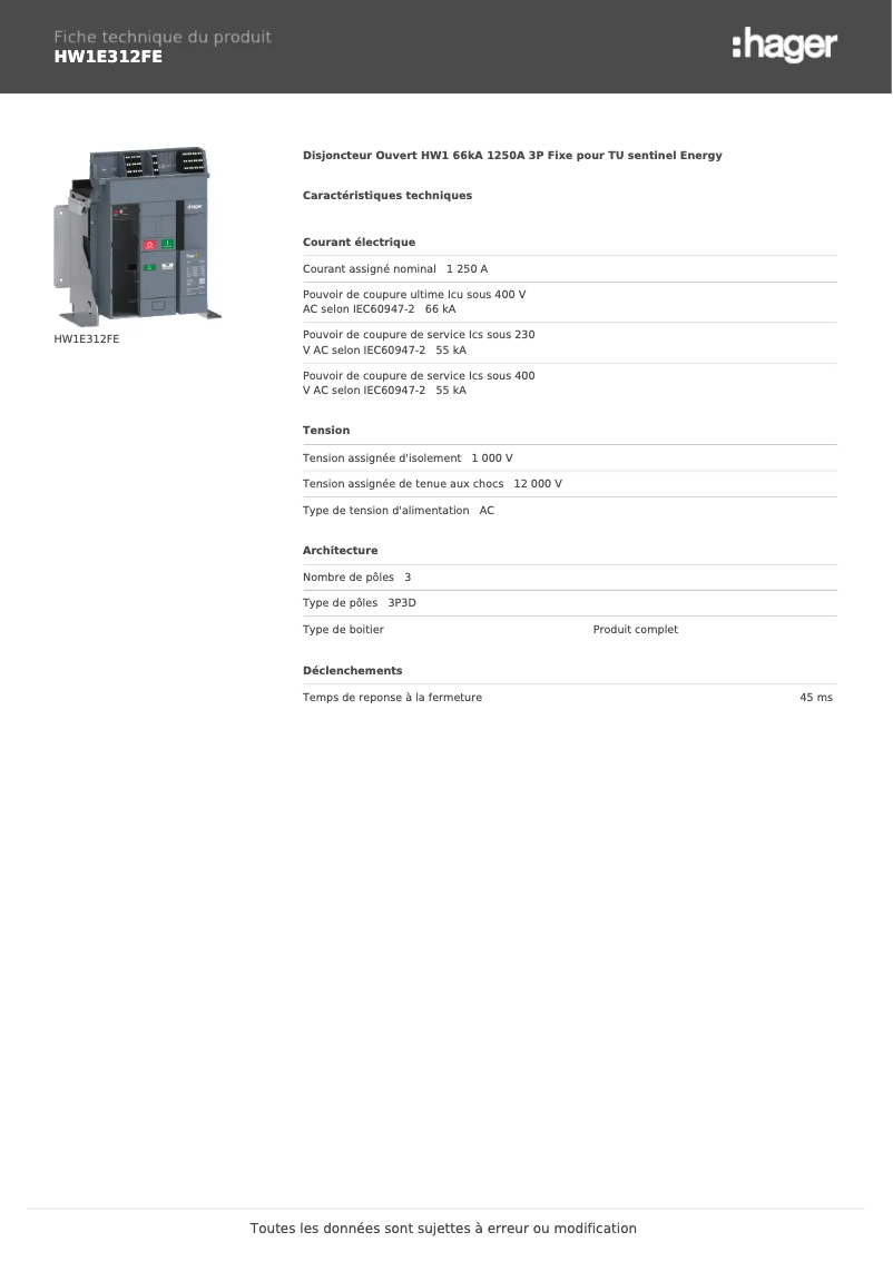 Image de la première page du manuel de l'appareil HW1E312FE