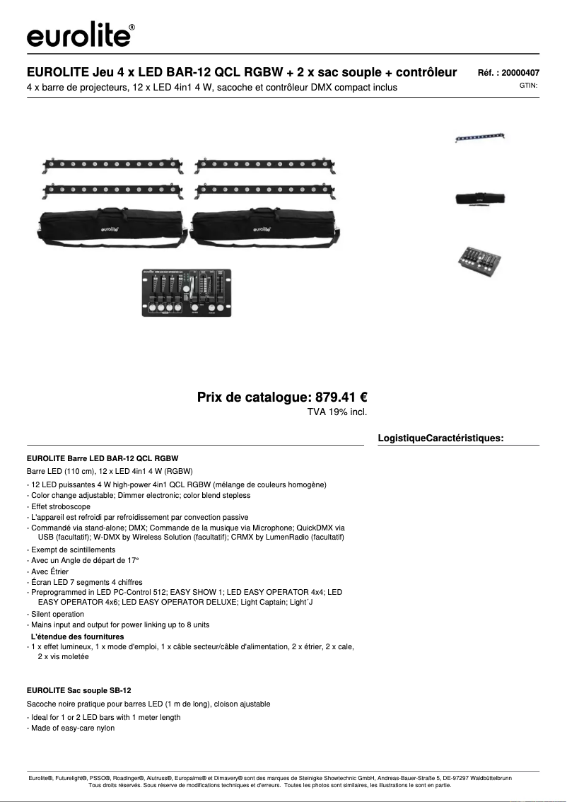 Page 1 of the manual Technical Sheet Eurolite LED BAR-12