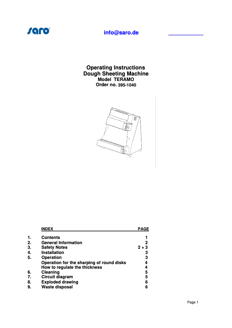 Page 1 de la notice Manuel utilisateur Saro TERAMO 1 395-1040