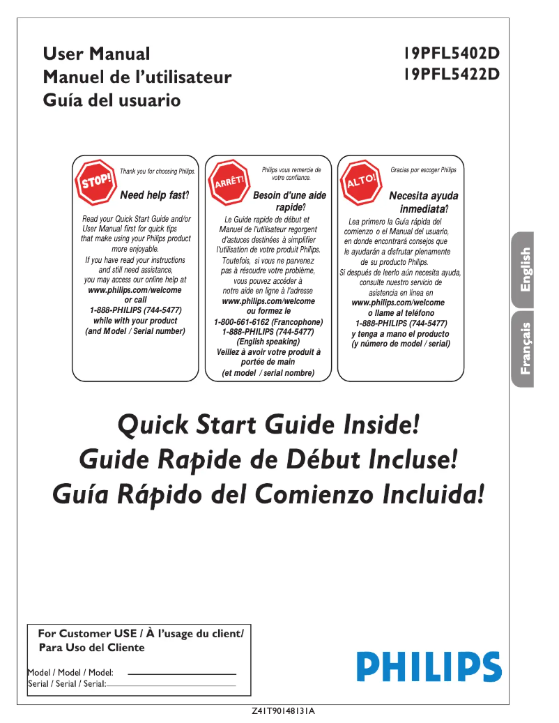 Page 1 de la notice Manuel utilisateur Philips 19PFL5422D