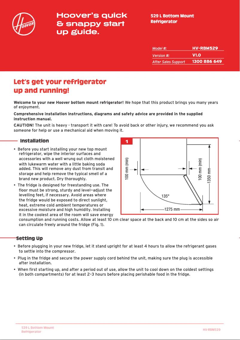 Page n°1 - Guide de démarrage rapide Hoover HV-RBM529