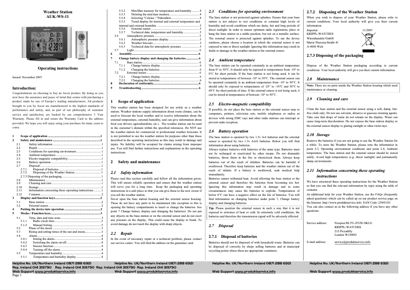 Page 1 de la notice Manuel utilisateur Ascot AUK-WS-11