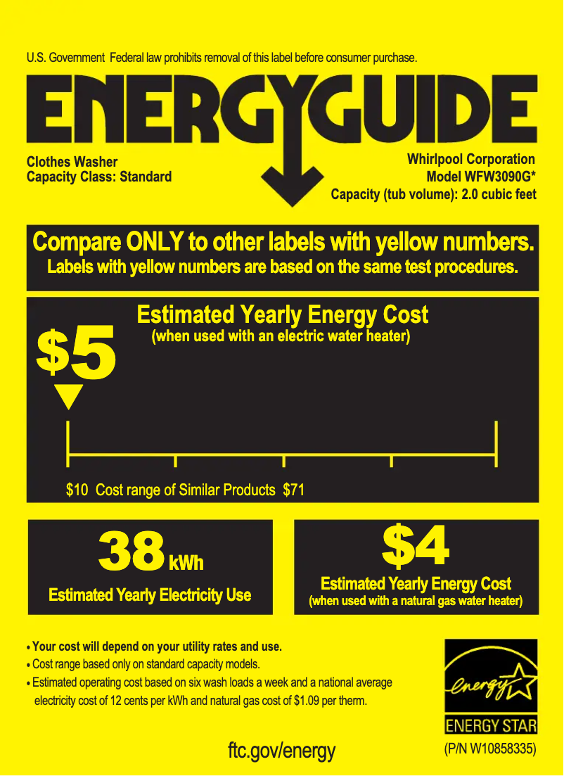 Page 1 de la notice Label énergétique Whirlpool WFW3090G