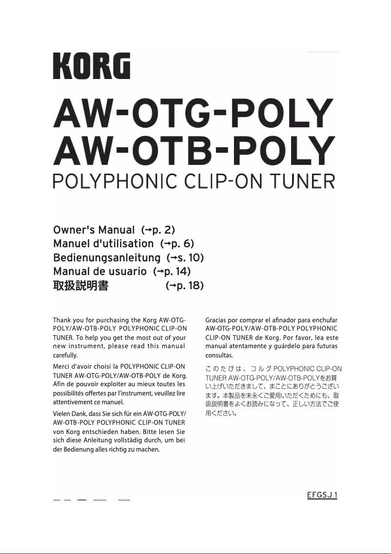 Page n°1 - Manuel utilisateur Korg AW-OTG-POLY
