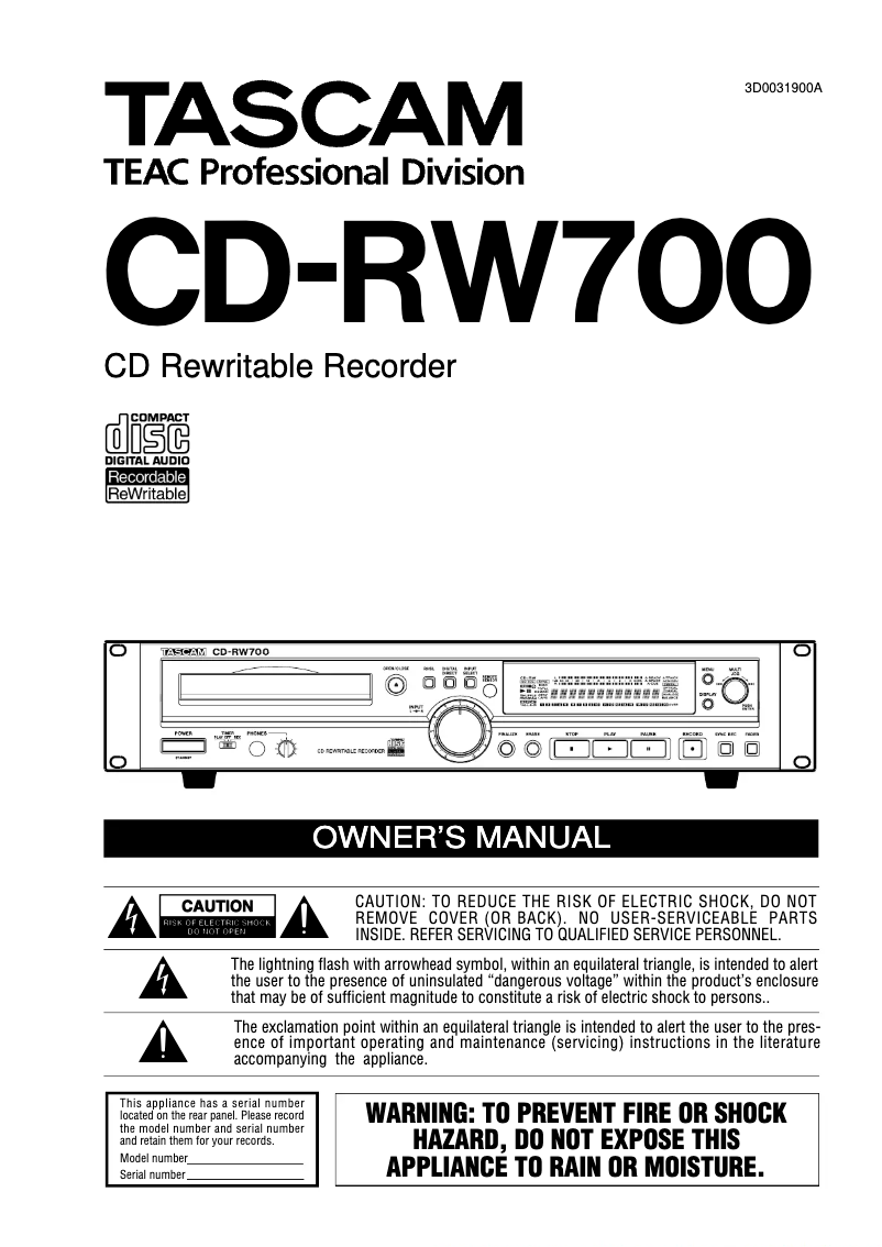 Image de la première page du manuel de l'appareil CD-RW700