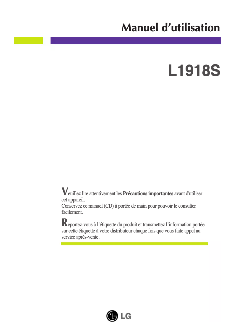 Page 1 de la notice Manuel utilisateur LG L1918S-SN