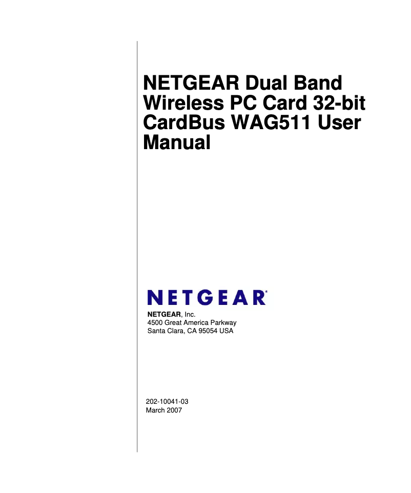 Page 1 de la notice Manuel utilisateur Netgear WAG511