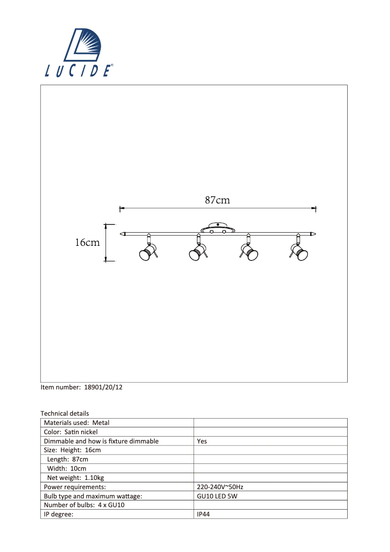 Page 1 de la notice Manuel utilisateur Lucide Bikko 18901/20/12